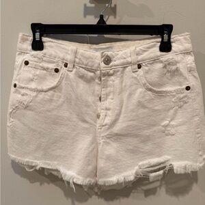 Zara Cream Distressed Jean Shorts